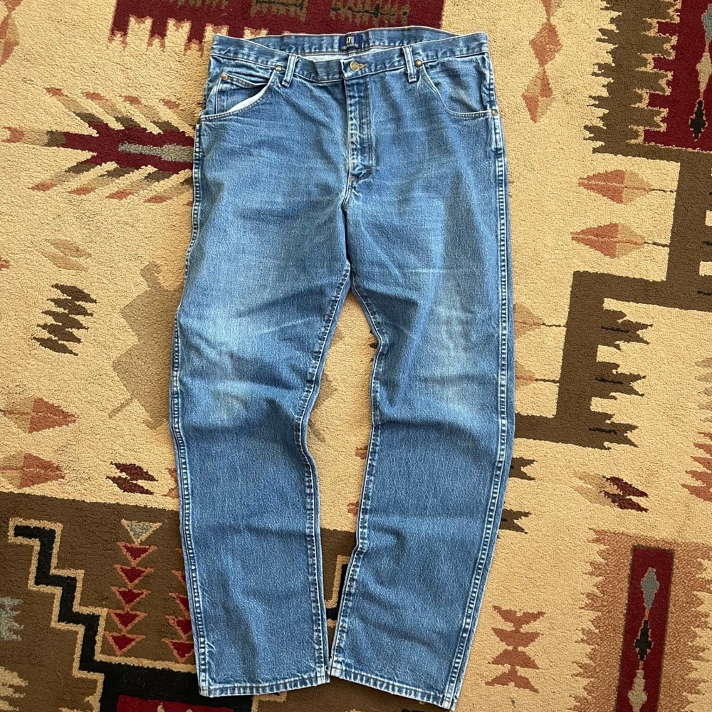 Wrangler 47MWZPW Jeans Mens‎ 37x33 Blue Regular Fit Cowboy Cut Straight Western